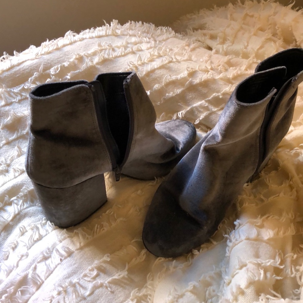 Silver, sparkly suede booties